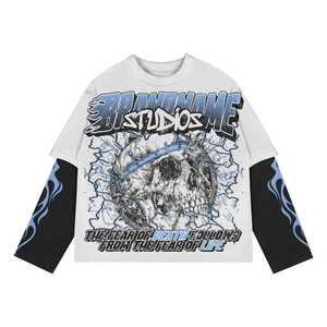 Camiseta gráfica personalizada Y2K de alta calidad con serigrafía superior 300GSM de algodón pesado de gran tamaño Boxy de doble capa larga - Product Image 1