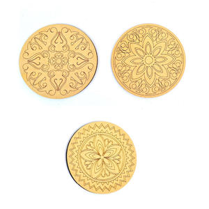 Juego de posavasos de madera con grabado láser y flor de loto, diseño de Arte de Mandala, 4 y 6 unidades, grabado y corte láser de madera MDF, arte personalizado - Product Image 1