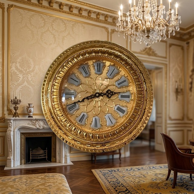 Golden Wall Clock Gold-Plated Luxury 24K Double-Sided Large Abstract Brass Clock for Luxury Hotel and Living Room Decor