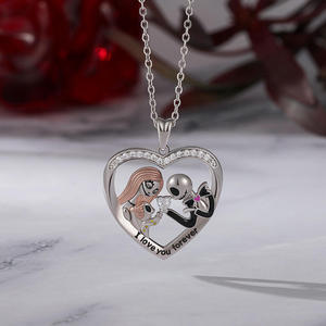 Collier personnalisé en argent 925 avec pendentif cœur gravé et pierre de naissance sertie griffe - Product Image 3