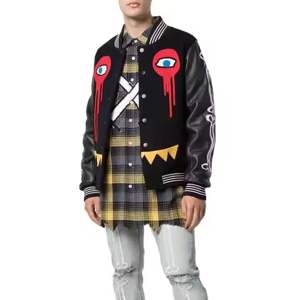 Stylish Vintage Style Men's Stand Collar Front Logo Casual Breathable Button Long Sleeve Warm Quick Dry Varsity <b>Jacket</b> - Product Image 5