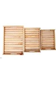 Rustic <b>Wooden</b> Slat <b>Storage</b> Trays Nesting Decorative Display <b>Crates</b> Natural - Product Image 2