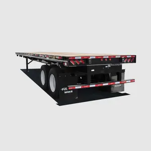 Diskon trailer datar tugas berat industri untuk veiculos 3 axle flatbed semi trailer