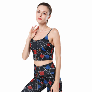 Women's Geometric Print Yoga Set Women High Waist Leggings Crop <b>Top</b> Spaghetti Strap Two Piece Workout Wear Full Length Seamless - Product Image 5
