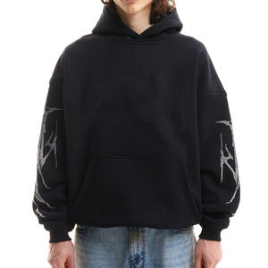Personalizado al por mayor de alta calidad de serigrafía Denim negro algodón francés lágrimas Streetwear hombres sudaderas con capucha y sudaderas - Product Image 1