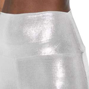 Norma Kamali pantalon évasé métallique ton argent conception extensible taille haute longue longueur mode moderne cloche bas pantalon - Product Image 4