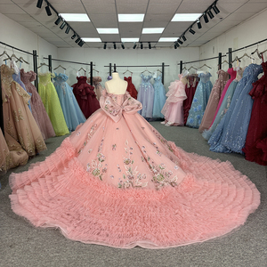 ชุดเดรสสีชมพูหวานสำหรับงาน Quinceanera หรืองานฉลองอายุ 15 ปี รุ่น Jancember 6961 ประดับระบายและโบว์ใหญ่ - Product Image 3