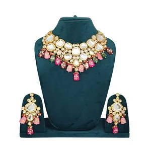 Women's and Girls' Multicolor Kundan <b>Studded</b> Necklace Set for Weddings - Product Image 2