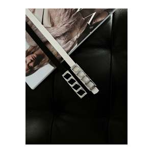 Offre spéciale 2 pièces : Ceinture basique pour femme, ceinture pour veste, ceinture pour robe avec boucle à chaîne fine - NOIR ET BLANC-ARGENT - Product Image 4