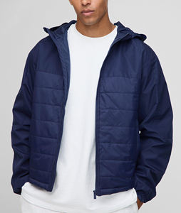 เสื้อแจ็คเก็ตพัฟเฟอร์สตรีทแวร์น้ำหนักเบาสำหรับผู้ชาย ผลิตตามสั่ง OEM/ODM ผ้าโพลีเอสเตอร์ 100% มีฮู้ด ปิดด้วยซิป - Product Image 1