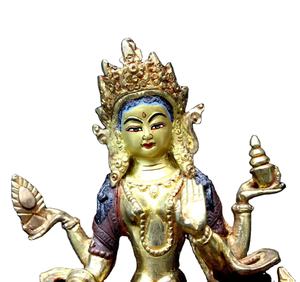 Estatua de artesanía tibetana, escultura verde, Tara, budismo, acabado antiguo, Metal de bronce, alta calidad, religioso indio - Product Image 1