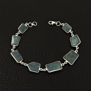 Pulseras de cadena de eslabones de lujo hechas a mano con estilo simple, pulseras delicadas personalizadas de piedras preciosas de Aguamarina Natural de Plata de Ley 925 - Product Image 1