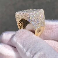 Superbe Bague de Mariage Hip Hop pour Homme, sertie de diamants taille brillant glacée, en Or Jaune massif 14K plaqué Rhodium, pour Anniversaire et Fête