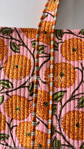 Hecho a mano acolchado ecológico algodón Floral para Rosa naranja Tote bolso de hombro indio bloque estampado moda estilo sólido Shopper - Product Image 4