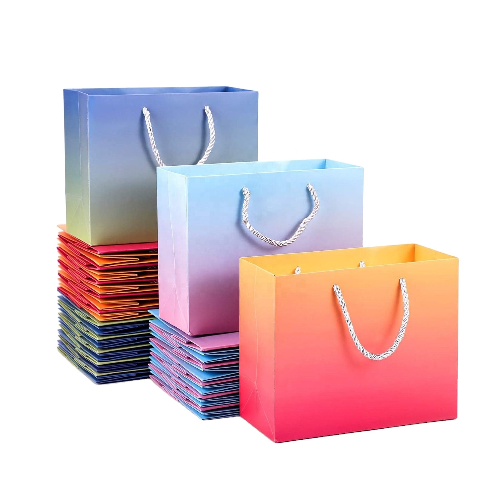 Low Price Diy Reusable Sacola Personalizada De Papel Private Label Different Size Gradient Colorful Kraft Paper Bag