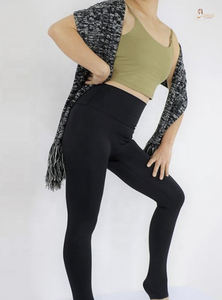 Leggings noirs 100% coton pour femmes vêtements de sport décontractés pour adultes taille haute vêtements de fitness respirants avec poche à la taille - Product Image 2