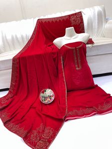 Ssumaira <strong>Unstitched</strong> Velvet Suits <strong>Fabric</strong> High Quality 9000 Micro Velvet Hand Work Heavy Stone 4 Cut DMC Stone 2 Pc Shirt Shawl - Product Image 5