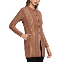 Femmes Trendy Slim Fit Longline Cardigan col haut laine mélangée chaud hiver pull manteau bouton fermeture pleine manches