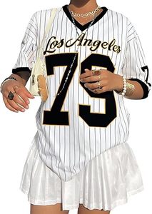 Camiseta de fútbol americano de gran tamaño a rayas para mujer y hombre, ropa de calle, estilo de béisbol, cuello en V, estampado personalizado, manga corta, Top holgado informal - Product Image 2