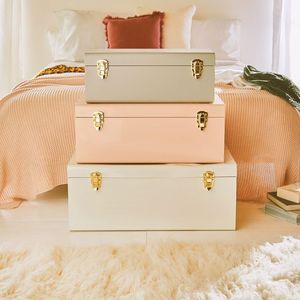 Set of 3 Lacquer <b>Trunk</b> <b>Storage</b> <b>Boxes</b> Different Sizes Galvanized Metal Clothes Organizer Classic Home <b>Storage</b> - Product Image 5