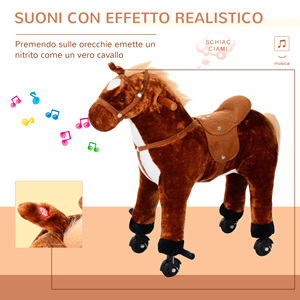 Cheval à bascule HOMCOM pour enfants de 3 ans et plus avec 4 roues et sons réalistes, balançoire rembourrée pour enfants avec repose-pieds, 65x28x75 c - Product Image 5