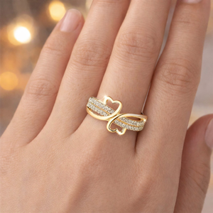 <b>Fashion</b> <b>Rings</b> Dual Heart Shape Wrap Eternity Band with Split Shank Design in 18K Pure Solid Gold Lab Diamond for Wedding Parties - Product Image 5