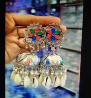 Nouveauté : Boucles d'oreilles longues de la collection Navratri, oxydées, finition noire, au prix le plus bas, boucles d'oreilles oxydées, style indien, Jumkha