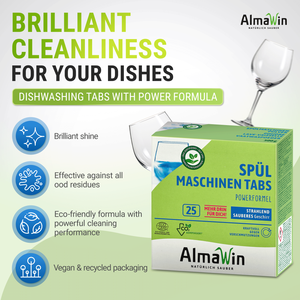 AlmaWin Brand Export Vegan <b>Dishwasher</b> Tabs 25 Pieces With Power Formula For Sparkling Clean Dishes Organic <b>Detergent</b> - Product Image 3