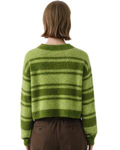 Suéter de Punto Personalizado con Rayas Verdes para Mujer, Cuello en V, Tejido Suave y Afelpado, Manga Larga, Informal de Invierno, Top de Moda para Venta al por Mayor - Product Image 2