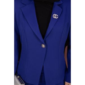 Conjunto de Dos Piezas para Mujer, Blazer y Falda Azul Marino, Estilo Casual y de Negocios, con Decoración de Botones, Corte Regular, Largo Completo - Product Image 4