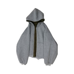 Sweat à capuche réversible de luxe pour homme, coupe oversize, en coton 400 g/m² avec doublure en flanelle à carreaux, coupe ample et épaisse pour l'automne - Product Image 4