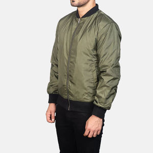 Chaqueta de nylon para hombre de moda con bombardero con soporte de cuello universitario en verde para ropa informal y urbana - Product Image 2