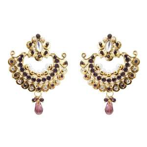 Boucles d'oreilles Chandbali en pierre autrichienne plaquée or Kriaa Vintage avec perle et diamant pour mariages et fêtes-1300212 - Product Image 1