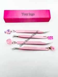 Pinzas para Extensión de Pestañas con Recubrimiento en Polvo Rosa Claro, Diferentes Estilos, con Diferentes Adornos, Logotipo Personalizado, Instrumento de Belleza - Product Image 2