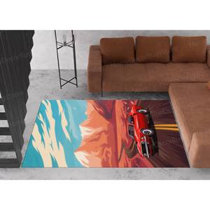Retro American Muscle Car Patchwork Printed Wool <b>Rug</b> Eco-Friendly Chenille with Latex Backing Medium Pile for Nursery Garage - Product Image 2