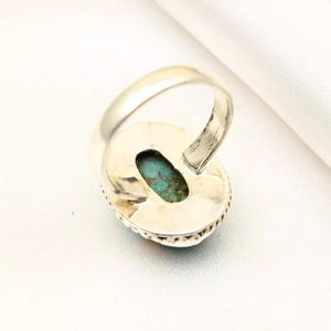 Hermoso bohemio de moda 925 Plata de Ley 10x14mm anillo ovalado Natural ostra cobre turquesa piedra preciosa joyería fina para mujer - Product Image 4