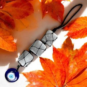 Porte-clés en agate sélénite MUNTAHA avec charme œil de protection, écologique, 15-20 cm, purification énergétique et protection, décoration Feng Shui pour la maison - Product Image 3