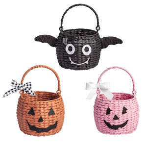 Cesta de Mimbre Hecha a Mano con Forma de Calabaza de Halloween, Decoración Rosa y Naranja con Tapas - ViettimeCraft Decoración para el Hogar - Product Image 4