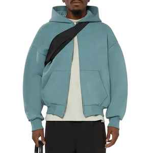 Sweat-shirt zippé 100% coton personnalisable pour hommes Sweat à capuche zippé surdimensionné à épaules tombantes Crop Boxy Fit Heavyweight Zipper up Hoodie - Product Image 3