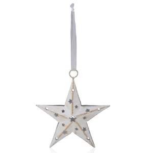 Elegante Pátina Blanca Colgante Estrella Metálica Hermosa Decoración Navideña - Product Image 1
