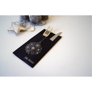 ผ้าเช็ดปากพิมพ์ลายเงินโบลาสีดำ ขนาด 40x40 ซม. แบบจุดต่อจุด ลายจิงโจ้  480 ชิ้น สำหรับธุรกิจ B2B - Product Image 1