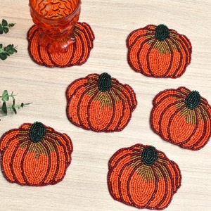 แผ่นรองแก้วใส่เครื่องดื่มประดับลูกปัดฟักทองหลากสีงานปาร์ตี้ฮาโลวีนสำหรับฤดูใบไม้ร่วงที่วางแก้วกาแฟ - Product Image 4