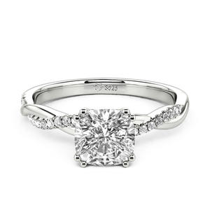 Bague de fiançailles Jeulia en argent sterling plaqué or rose avec coupe coussin torsadée - Product Image 1