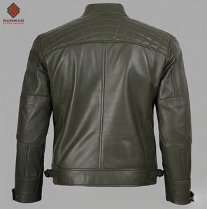 Classic Solid Olive Green Distressed Synthetic <b>Leather</b> Casual Winter <b>Jacket</b> for Men's | Handmade <b>Cafe</b> <b>Racer</b> Biker Style - Product Image 2