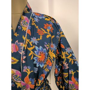 Boho-Hausrobe Indischer Handbedruckter Baumwoll-Kimono Mit Roten Wildblumen Perfekt Fr Den Sommer Luxurise Strandferien Plus - Product Image 2