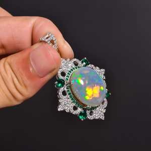 Colgante de plata de ópalo etíope Natural 100%, Ópalo de fuego raro, piedra preciosa ovalada, joyería de ópalo, colgante hecho a mano, regalo para ella - Product Image 6