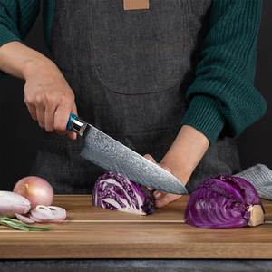 Venta al por mayor personalizado de alta calidad OEM ODM servicio Damasco Chef cuchillo profesional Damasco acero Chef cuchillo con Funda de cuero - Product Image 2