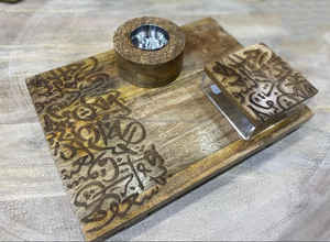Ramdan – plateau de gravure en bois, brûleur d'encens Madkhan avec boîte en acrylique avec bois par le monde du commerce uni - Product Image 2