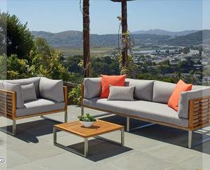 Conjunto de sofá para patio, sofá de madera de teca maciza para exteriores con patas de hierro, sofá de jardín con cojín impermeable, muebles para exteriores - Product Image 5