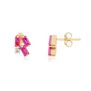 Luxury Women Wedding Fine Jewelry Baguette Cut Cluster Stud <b>Earrings</b> in Natural Ruby & Diamond 18k Solid Yellow Gold Jewelry - Product Image 3